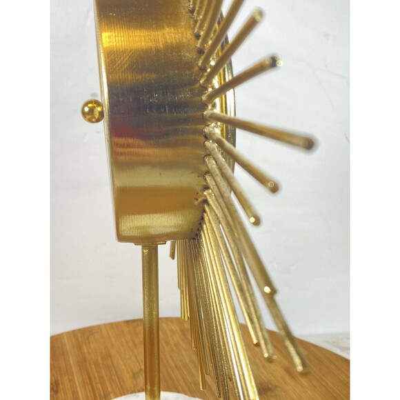 Midcentury Gold Sunburst Table Desk Clock Marble Base Made In USA 12" - Picture 7 of 16